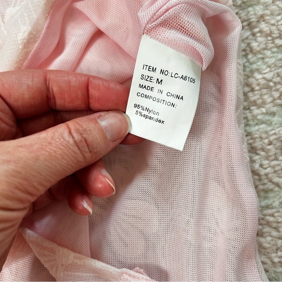 NWT LC Lizette Collection Pastel Pink Bow Bodysuit Square Neck Size Medium - Picture 4 of 11